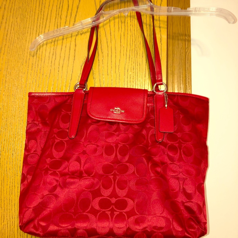 Authentic Red Fabric Coach Tote - EUC